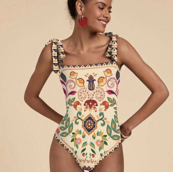 SHEIN Other - FARM Rio Vibes Floral One Piece Swimsuit Tie Straps, Elongated Small